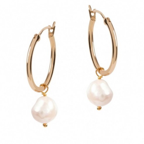 Venus Gold Hoop Earrings With White Pearl Charm by Amadeus