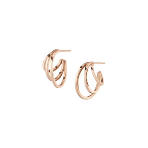 Deco Triple Gold Hoop Earrings - Gold, Pink