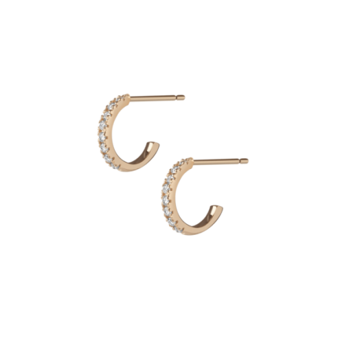 Huggie Earrings with White Diamonds - Gold, White