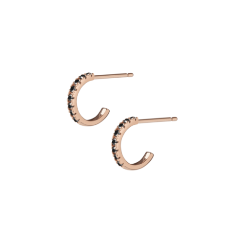 Huggie Earrings with Black Diamonds - Gold, Pink