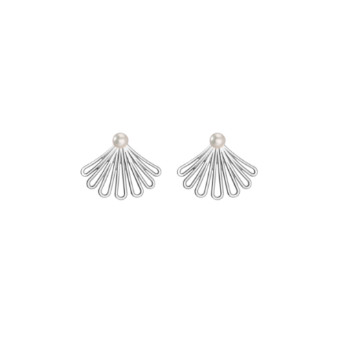 Deco Fan Pearl Earrings - Gold, White