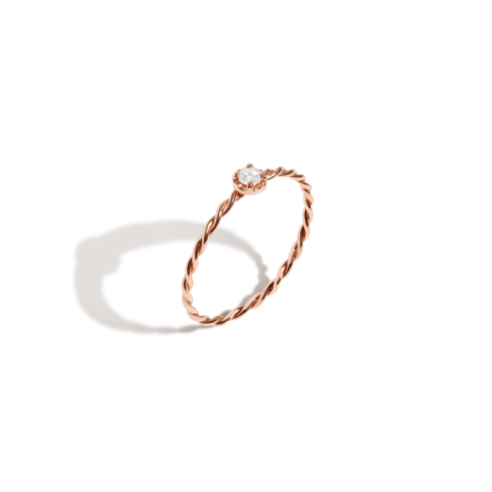 Midi Stackable Twist Diamond Ring - Gold, Pink