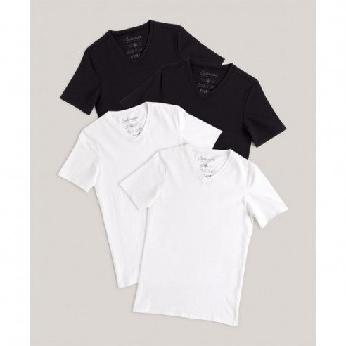 Stretch-Fit V-Neck Undershirt 4-Pack - Black/White