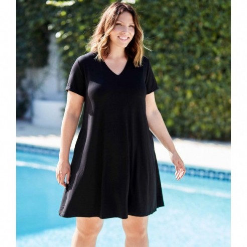 Plus Size Quinn V Neck Pocket Dress -Black