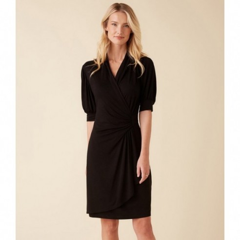 Short Sleeve Wrap Dress -Black
