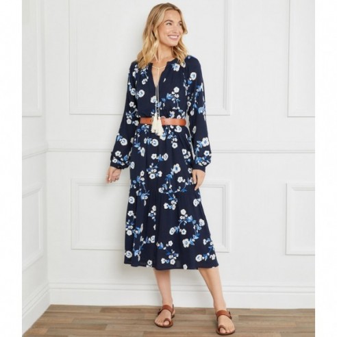 Tiered Peasant Dress -Navy