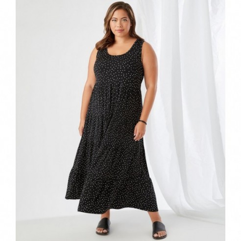 Plus Size Tiered Midi Dress -Dot Print