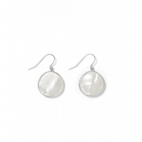 Round Mother of Pearl Drop Earrings -Mother of Pearl