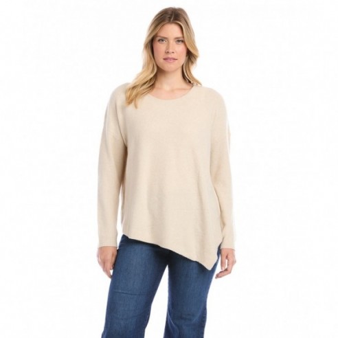 Plus Size Asymmetric Hem Sweater -Ecru