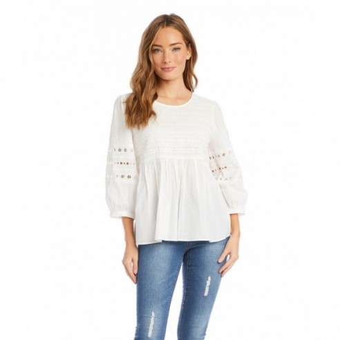 Embroidered Eyelet Top -Off-White