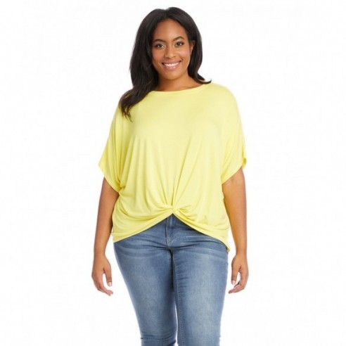 Plus Size Twist Front Top -Yellow