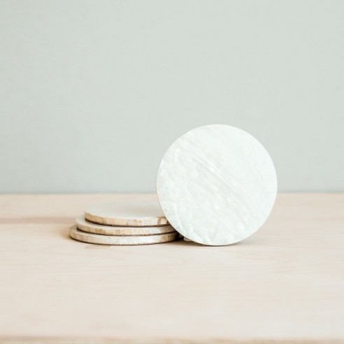 White Mother of Pearl Coaster Set by LIKHA