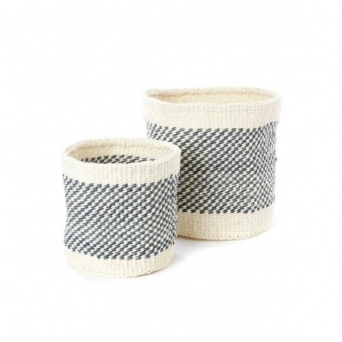 Charcoal and Cream Twill Sisal Nesting Baskets by Swahili African Modern