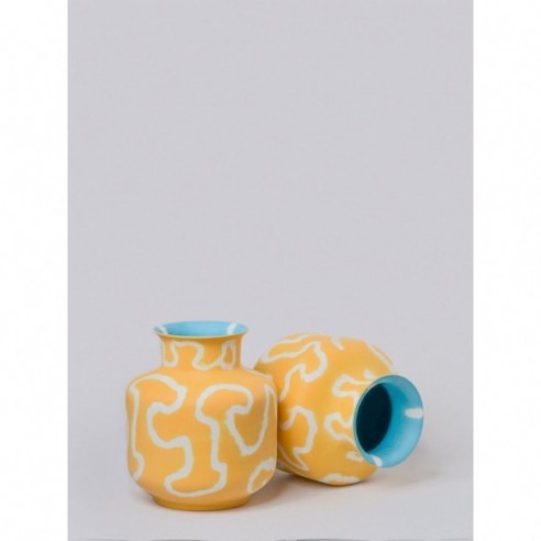 Memphis Monk Porcelain Vase in Yellow by Middle Kingdom