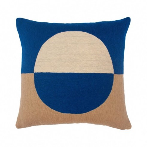 Marianne Circle Wool Throw Pillow Cover - Blue by Leah Singh