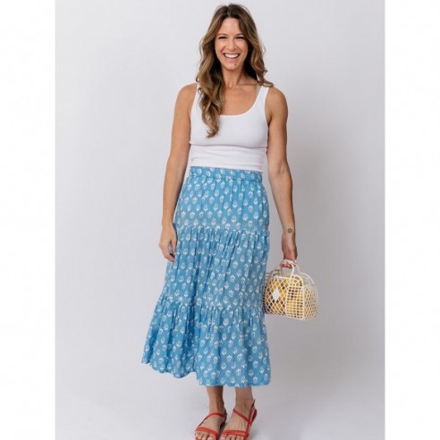 Danielle Cornflower Blossom Tiered Skirt by Mata Traders