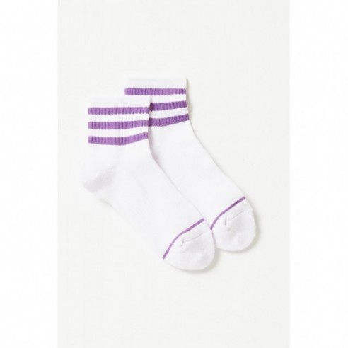 White/Violet Quarter Crew Sock