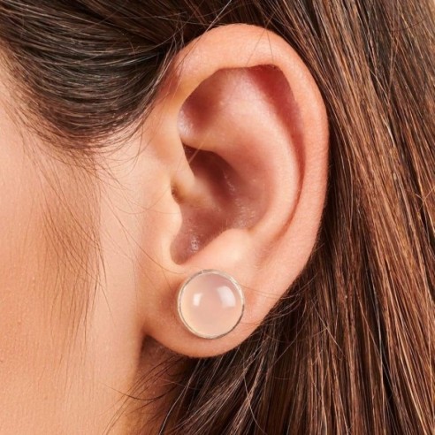 Rose Quartz Silver Stud Earrings by Finesilverstudio Jewelry