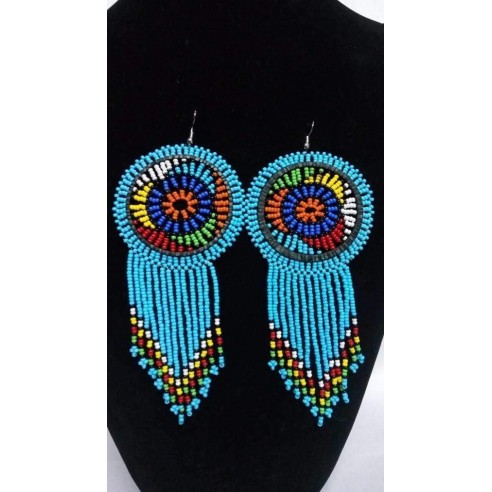 Blue Beaded Earrings by Naruki Crafts