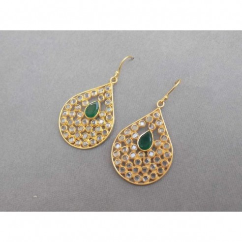 green onyx and Crystal Gold plated Earrings by UniqueSilverZone