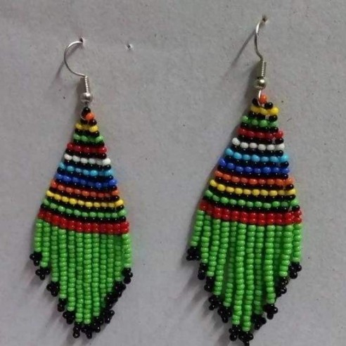 Green Maasai Beaded Dangle Earrings by Naruki Crafts