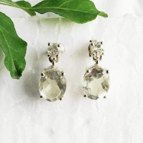 Green Amethyst BirthStone Earrings by Silver Jewelry Zone