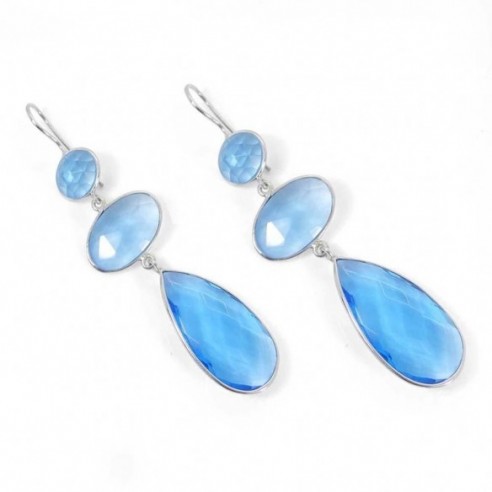 Sky Blue Topaz Hydro Silver Dangle Bezel Set Earrings by Ishu gems