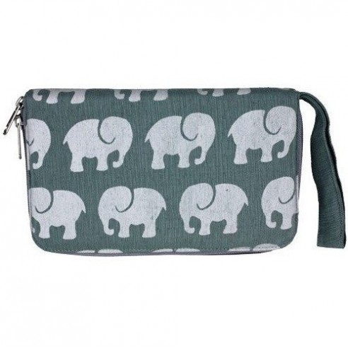 Cotton Travel Wallet-Elephant Prints Light Grey Elephant
