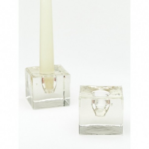 Vintage Glass Square Candle Holders, set of 2